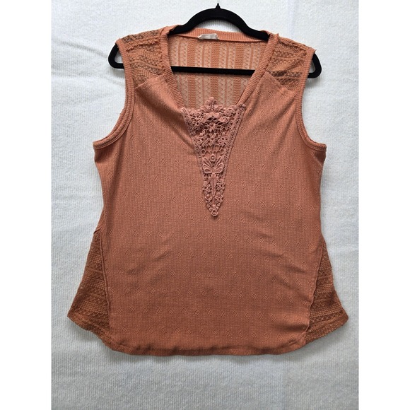 Miss Me Tops - Miss Me Womens XL Terracotta Rust Pointelle Knit Crochet Lace Tank Top